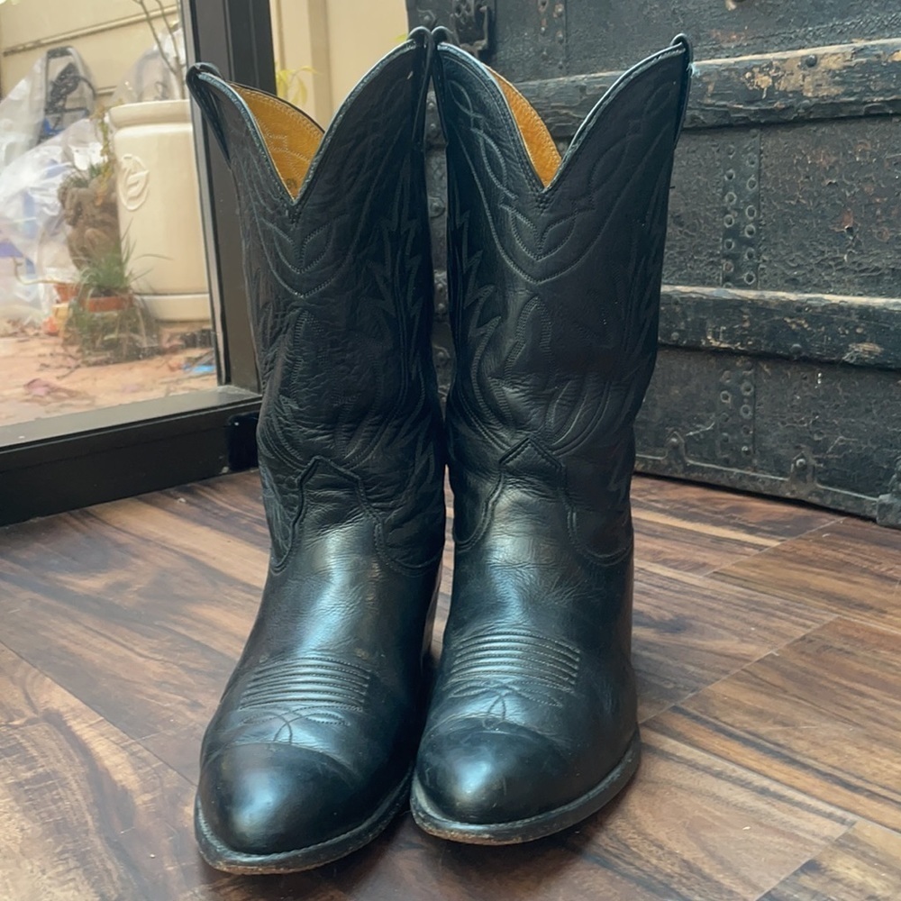 Nocona boots black genuine leather Men Cowboy Western 8.5 EE style number 7501